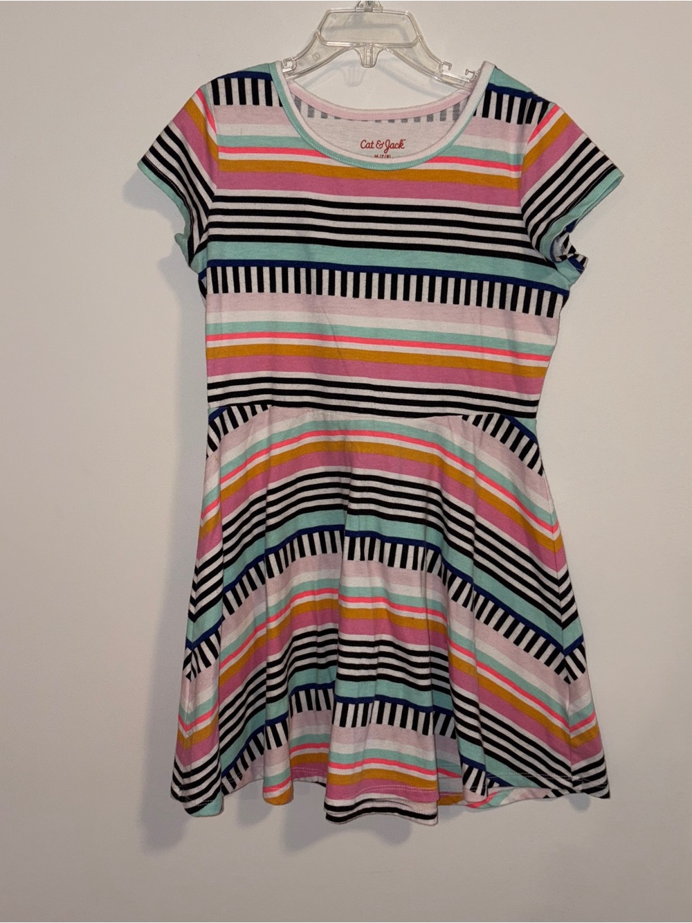 Cat & Jack Striped Short Sleeve Fit & Flare Dress - Pink, Aqua, Yellow, Black